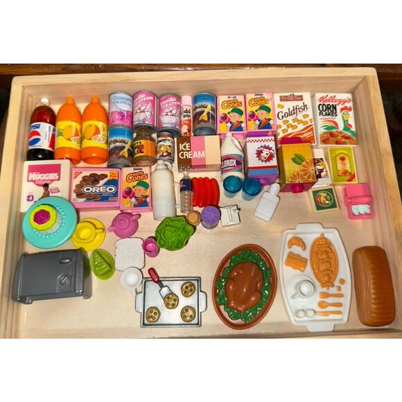 Vintage Tyco Kitchen Littles Barbie Food Lot – 48 + Mini Items Mixed Brands - Picture 1 of 5